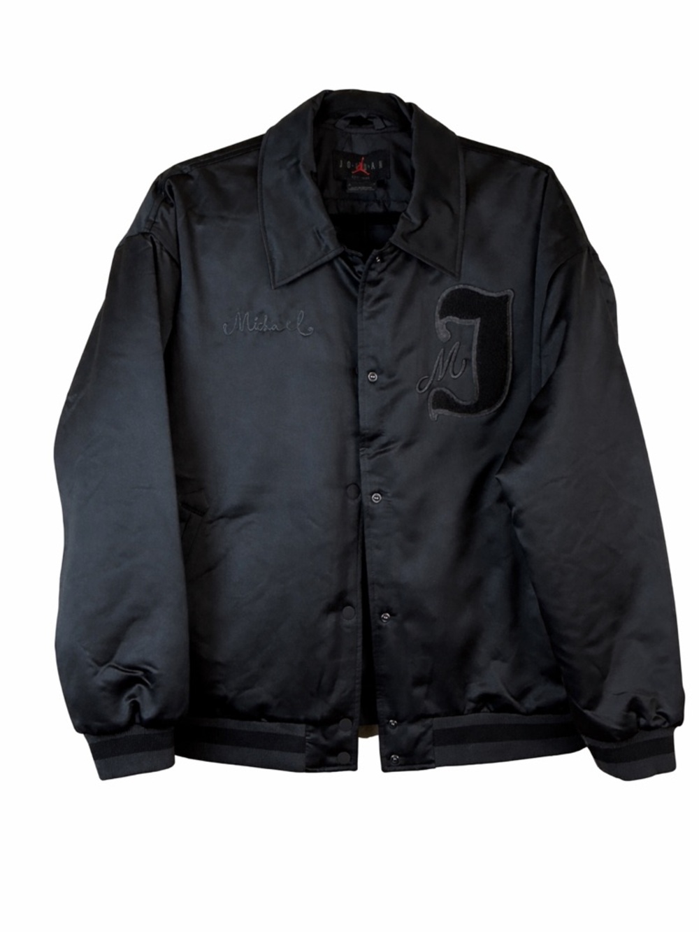 Air Jordan Women’s Satin Varsity Bomber Jacket – Black (Medium)